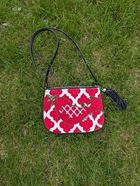 Brighton Love Dove Pouch Purse Crossbody Bag Holiday Christmas Red Green Canvas